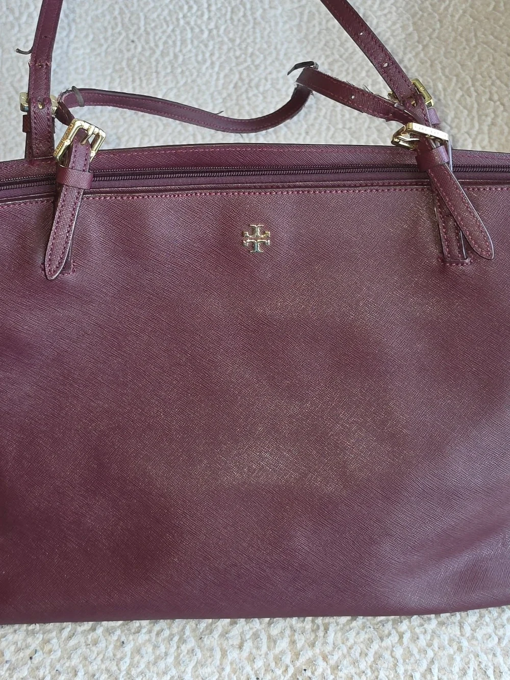 Tory Burch Burgundy Saffiano Leather Tote